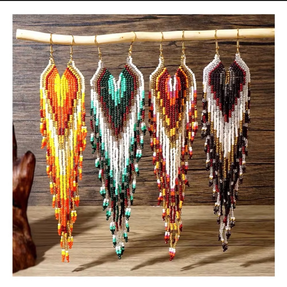 Hand Beaded Seed Bead Fringe Earrings • AS SHOWN LIVE ON SCREEN